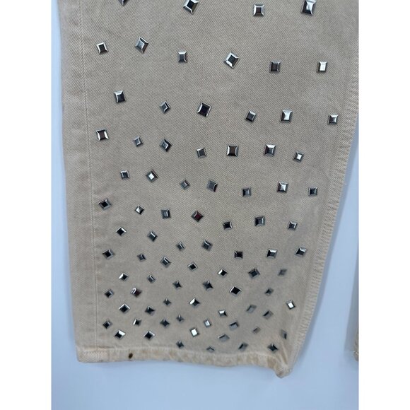 Zara Womens Size 6 Studdeded Wide Leg Jeans Beige Mid Rise Waist 30 Denim - Picture 1 of 8